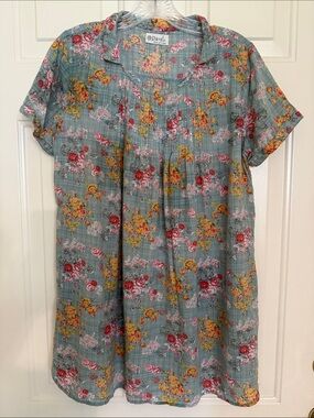 Vintage Japanese Country Style Floral Pleated Cotton Top Dress - OShara - sz Sm